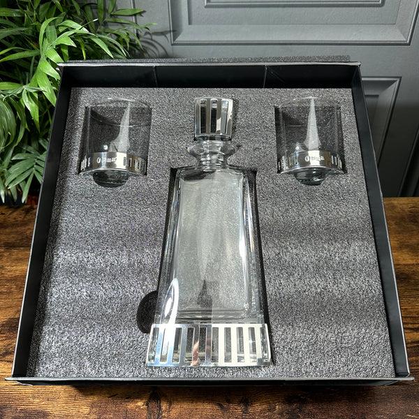 english factory Monaco 650ml Whisky Wine & Spirits Decanter Gift Set Includes 2x 11oz Monaco Pewter Tumblers