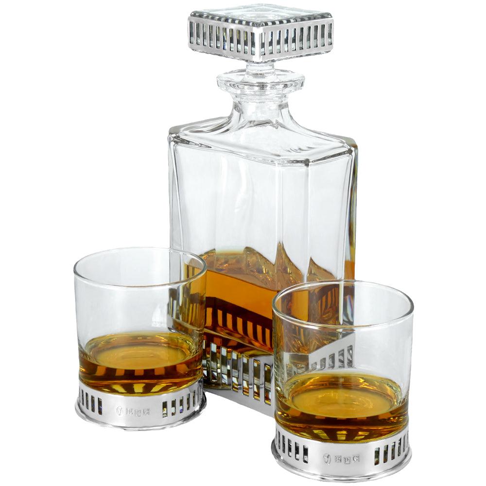 English Factory Monaco 650ml Whisky Wine & Spirits Whisky Or Wine Decanter Gift Set Includes 2x 11oz Monaco Pewter Tumblers