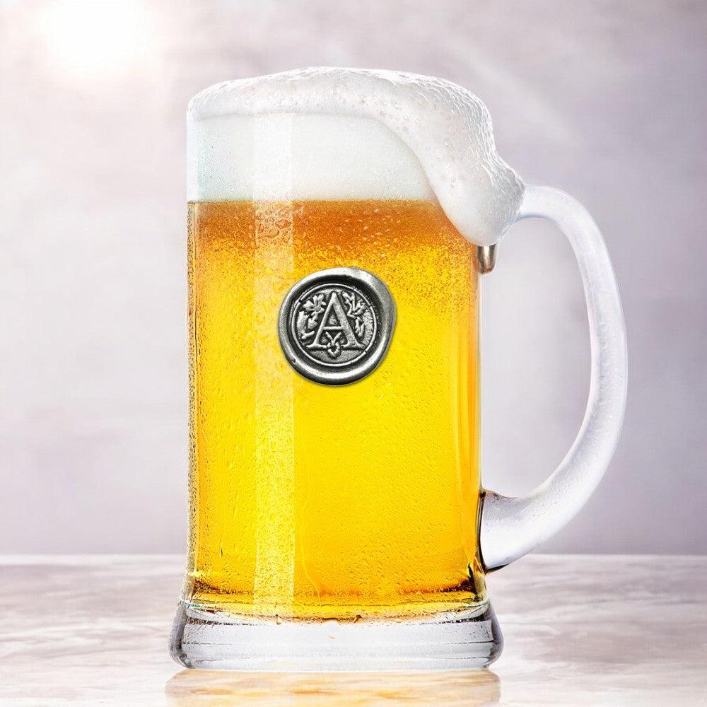 English Factory Monogram 1 Pint Glass Beer Mug Tankard Personalised Gift With Pewter Initial