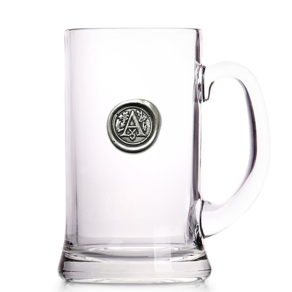 English Factory Monogram 1 Pint Glass Beer Mug Tankard Personalised Gift With Pewter Initial