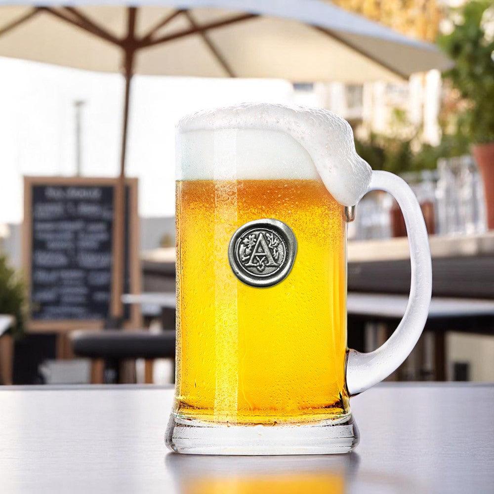 English Factory Monogram 1 Pint Glass Beer Mug Tankard Personalised Gift With Pewter Initial