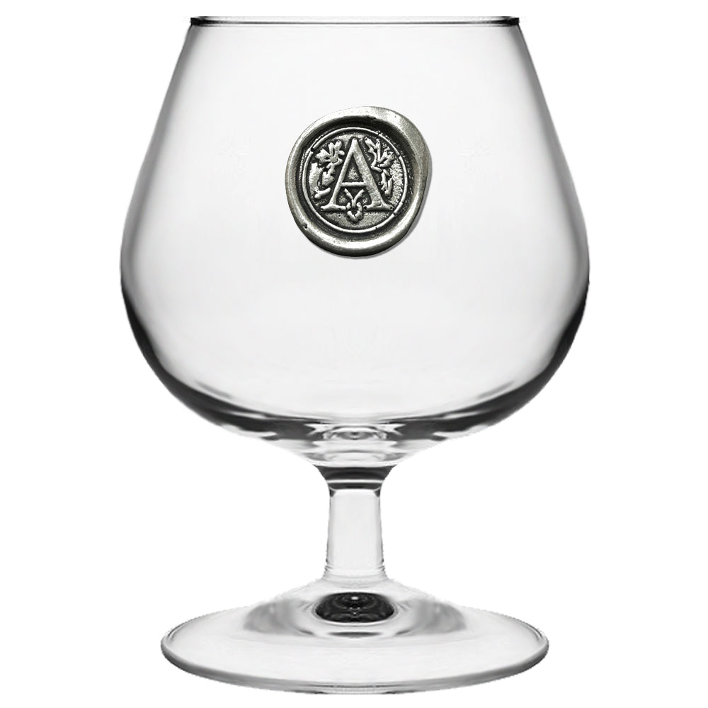 English Factory Monogram 410ml Brandy Cognac Snifter Glass Personalised Gift With Pewter Initial
