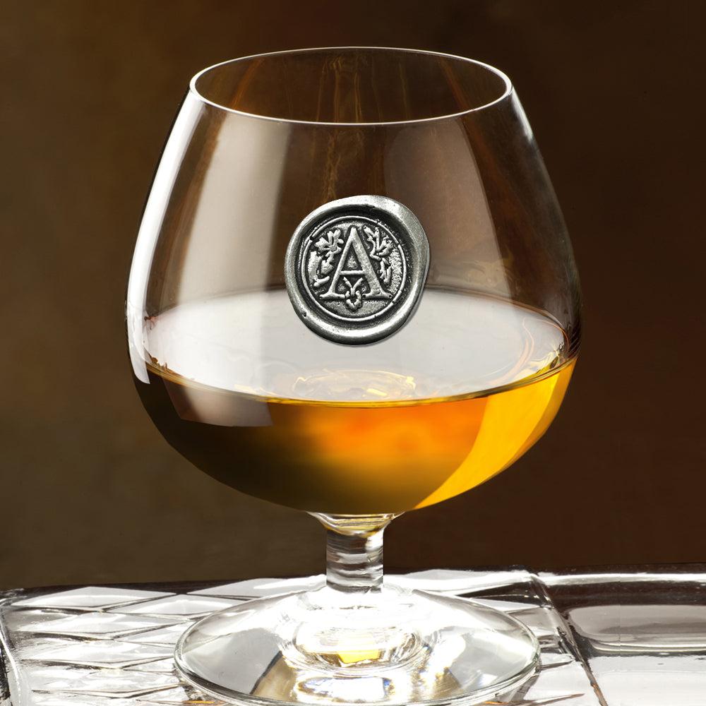 English Factory Monogram 410ml Brandy Cognac Snifter Glass Personalised Gift With Pewter Initial