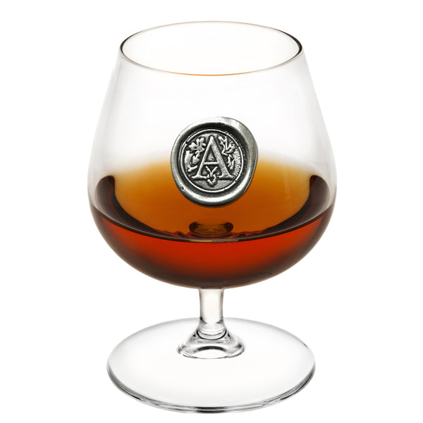 english factory Monogram 410ml Brandy Cognac Snifter Glass Personalised Gift With Pewter Initial