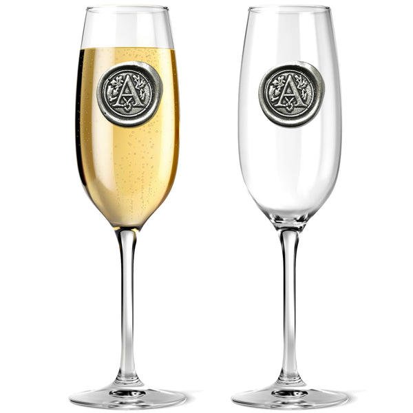 english factory Monogram Champagne Glass Flute Personalised Gift With Pewter Initial