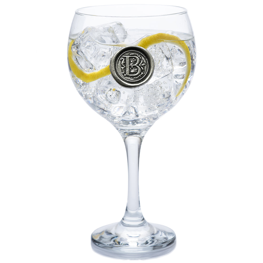 English Factory Monogram Gin Glass Personalised Gift With Pewter Initial