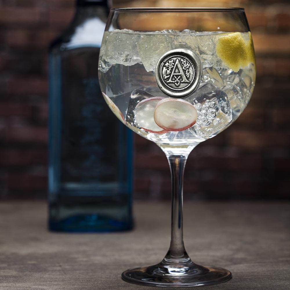 English Factory Monogram Gin Glass Personalised Gift With Pewter Initial