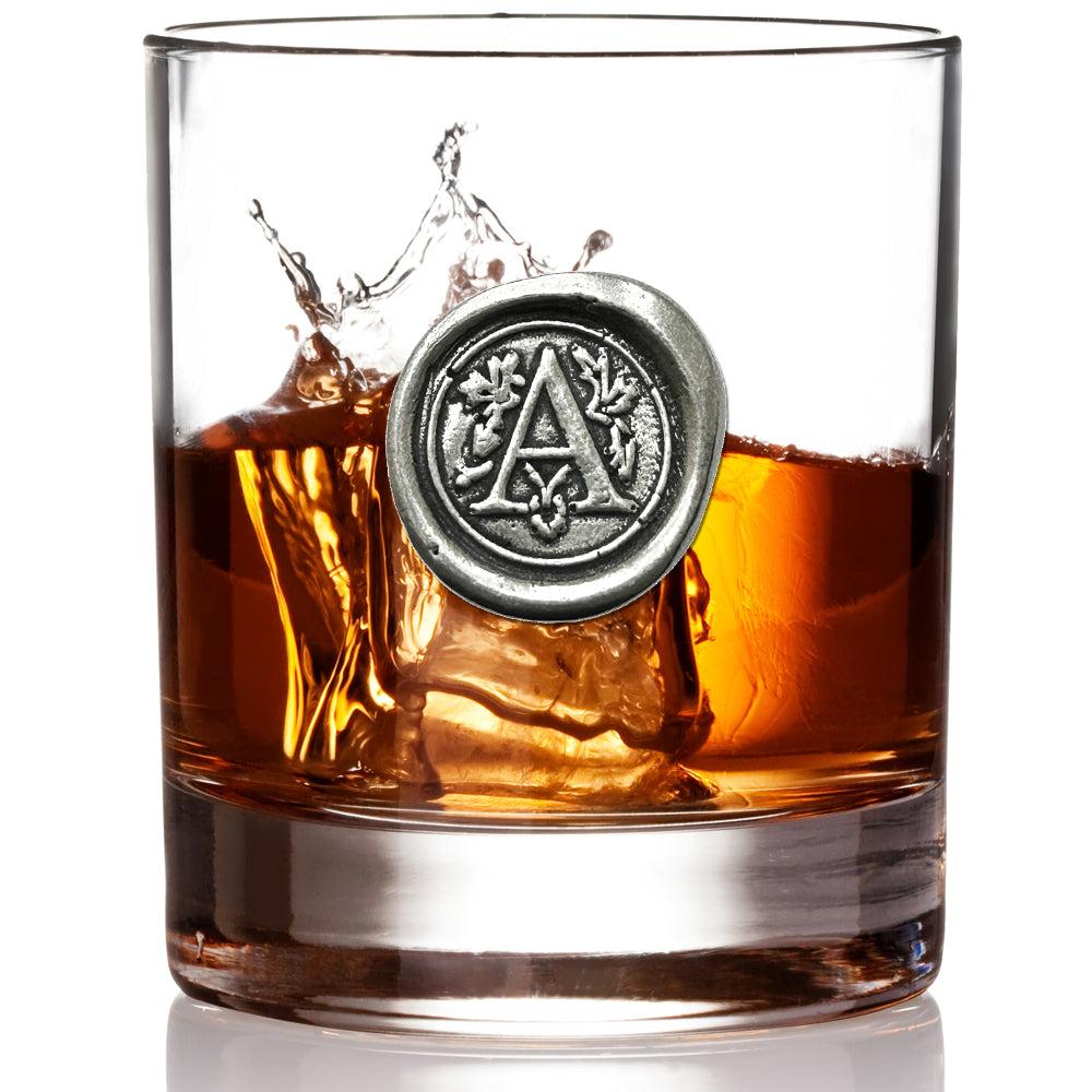 English Factory Monogram Whiskey Whisky Glass Tumbler Personalised Gift With Pewter Initial
