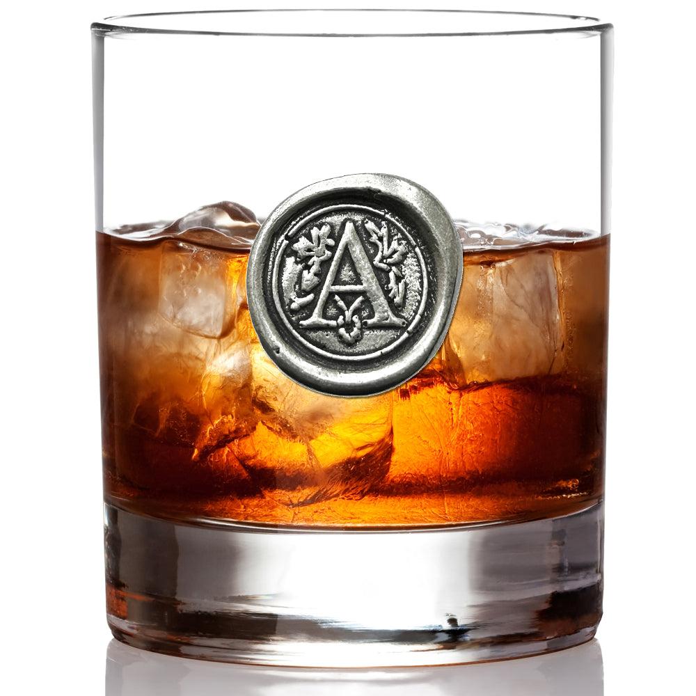 English Factory Monogram Whiskey Whisky Glass Tumbler Personalised Gift With Pewter Initial