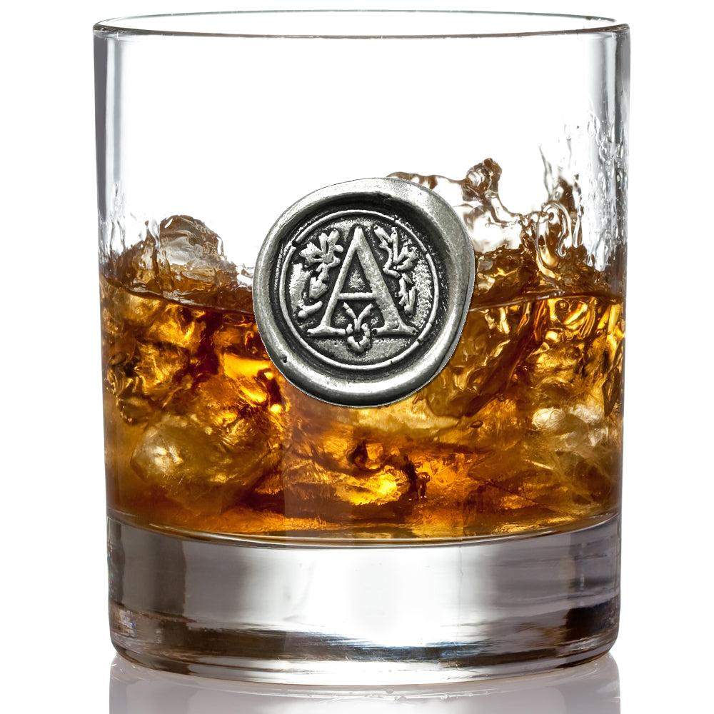 English Factory Monogram Whiskey Whisky Glass Tumbler Personalised Gift With Pewter Initial