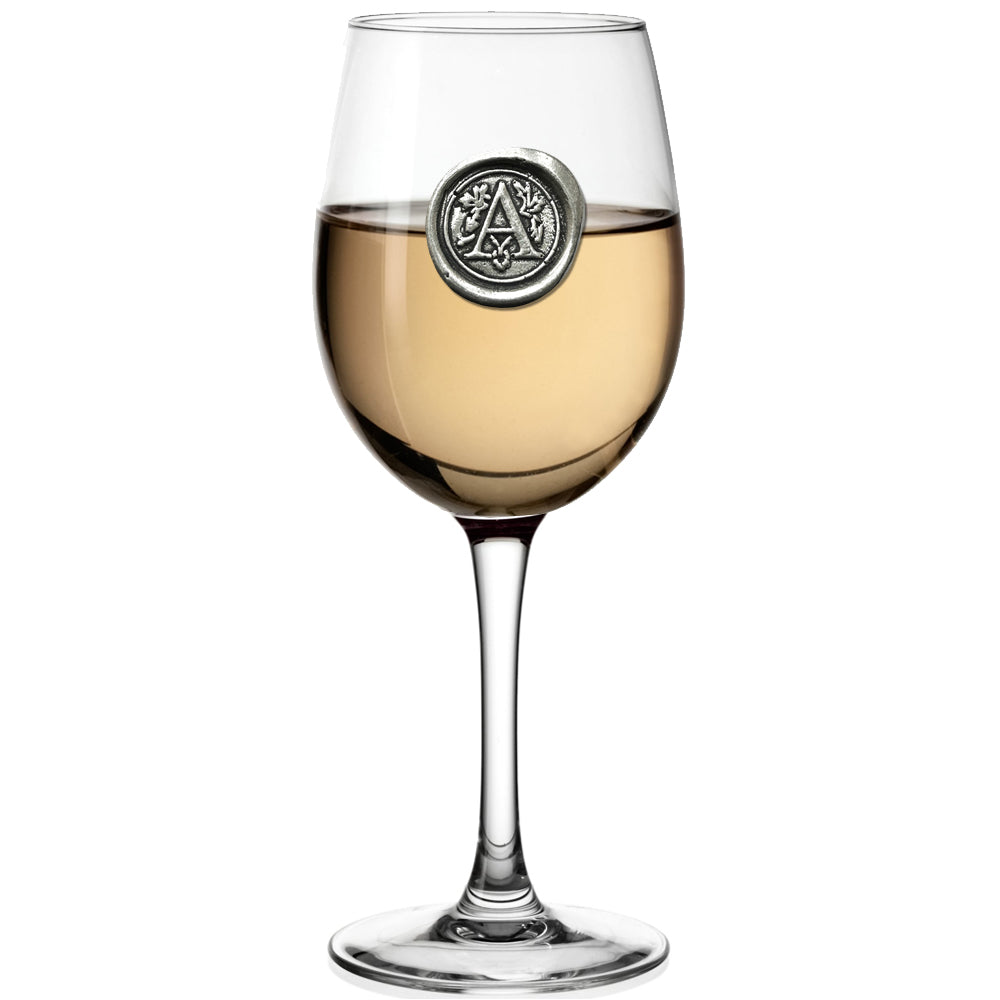 English Factory Monogram Wine Glass Personalised Gift With Pewter Initial