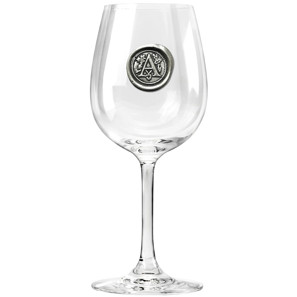 English Factory Monogram Wine Glass Personalised Gift With Pewter Initial