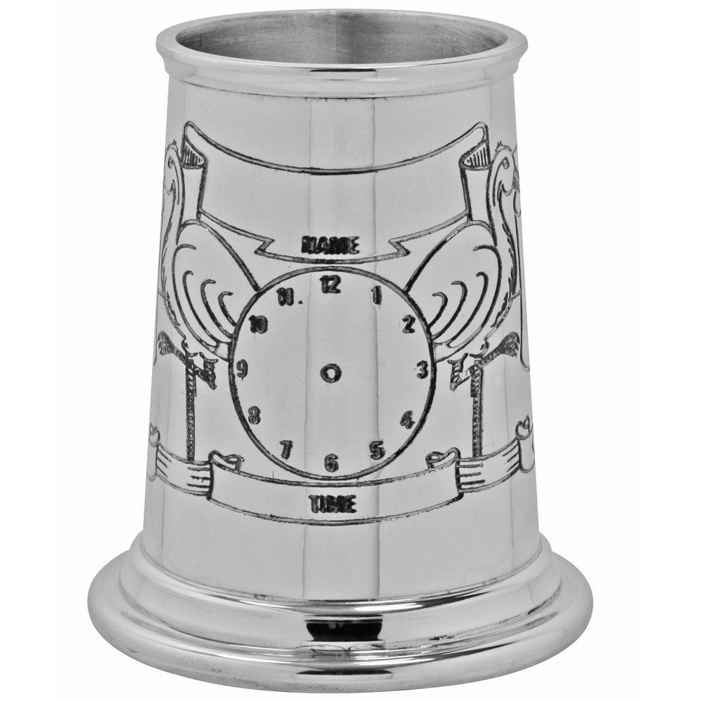 English Factory New Baby Stork Handle Childrens Pewter Christening Cup