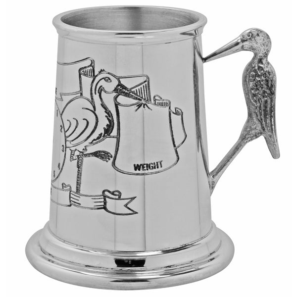 english factory New Baby Stork Handle Childrens Pewter Christening Cup