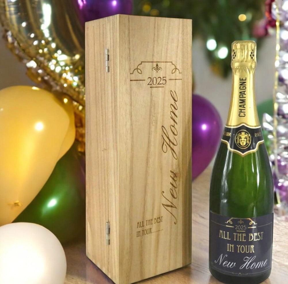 English Factory New Home Gift Personalised 75cl Bottle Of Champagne Presented In An Engraved Wooden Box 2025