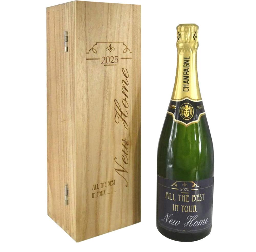 English Factory New Home Gift Personalised 75cl Bottle Of Champagne Presented In An Engraved Wooden Box 2025