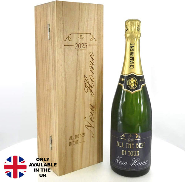 english factory New Home Gift Personalised 75cl Bottle of Champagne Presented in an engraved Wooden Box 2025