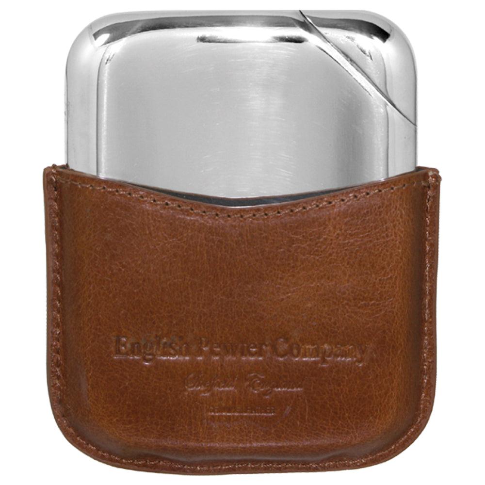 English Factory Novus Pewter Hip Flask With Genuine Leather Pouch