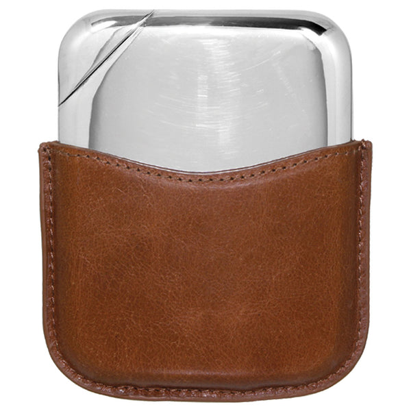 english factory Novus Pewter Hip Flask with Genuine Leather Pouch
