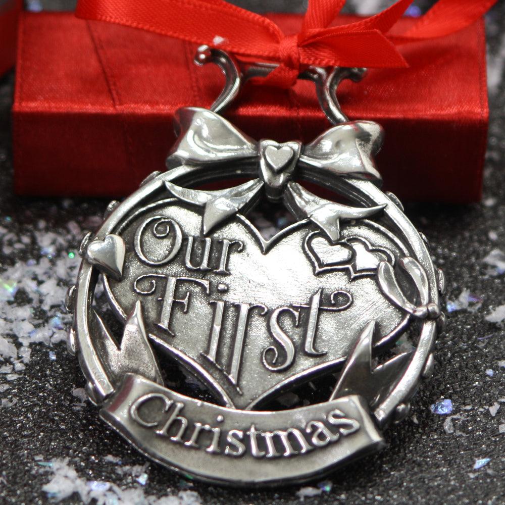 English Factory Our First Christmas Tree Pewter Ornament Bauble Decoration