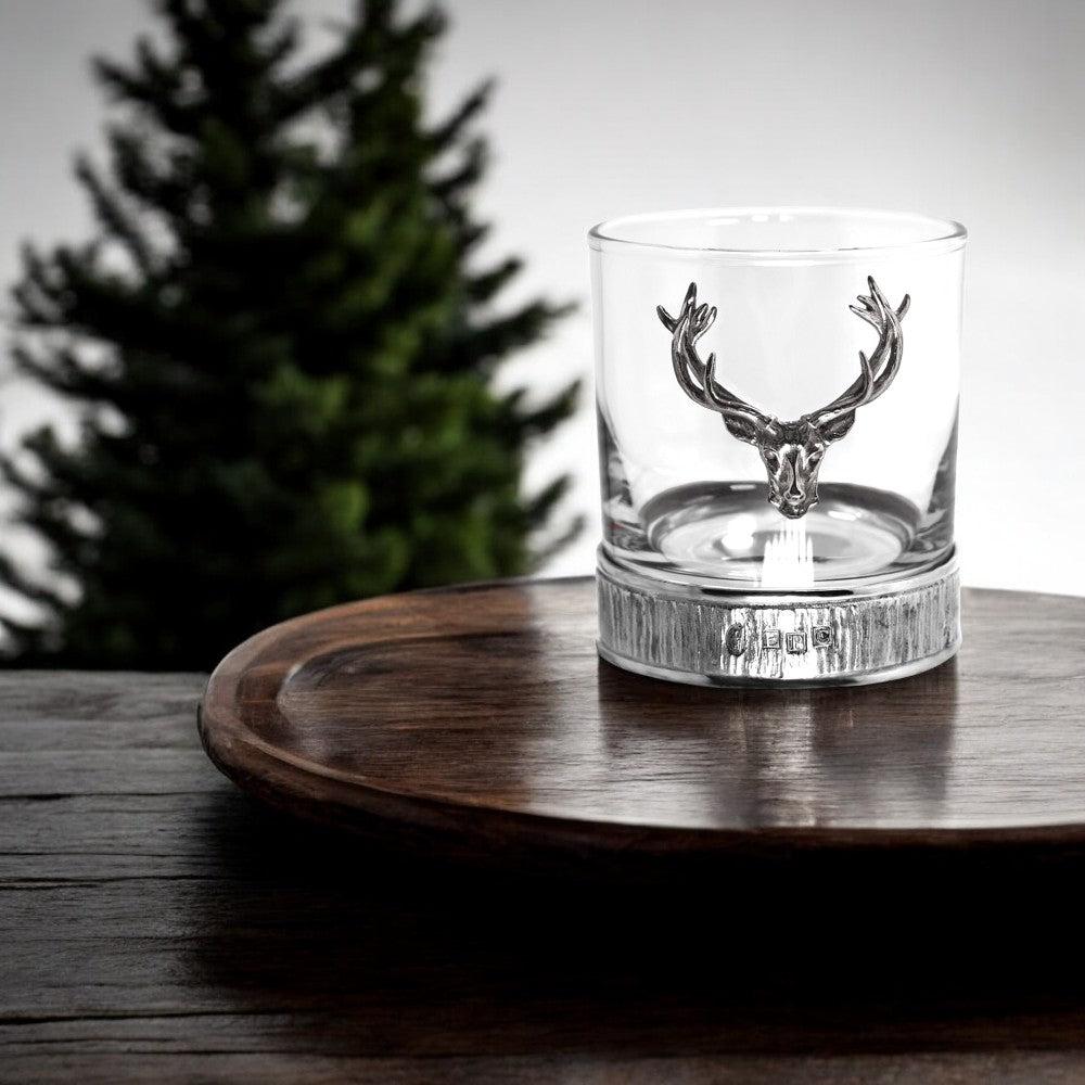 English Factory Personalised 11oz Majestic Stag Head Pewter Whisky Glass Tumbler Set Of 2