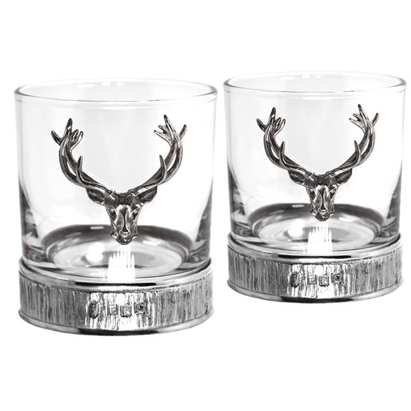 english factory Personalised 11oz Majestic Stag Head Pewter Whisky Glass Tumbler Set of 2