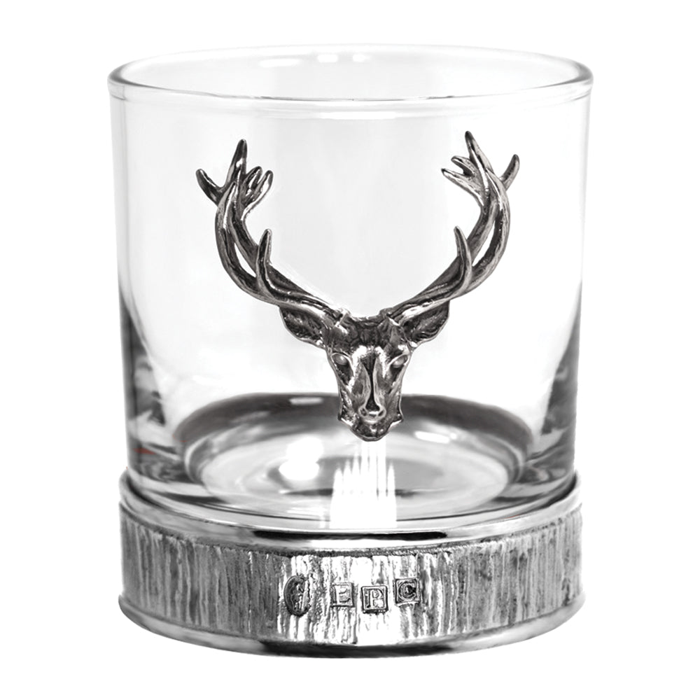English Factory Personalised 11oz Majestic Stag Head Pewter Whisky Glass Tumbler Set Of 2