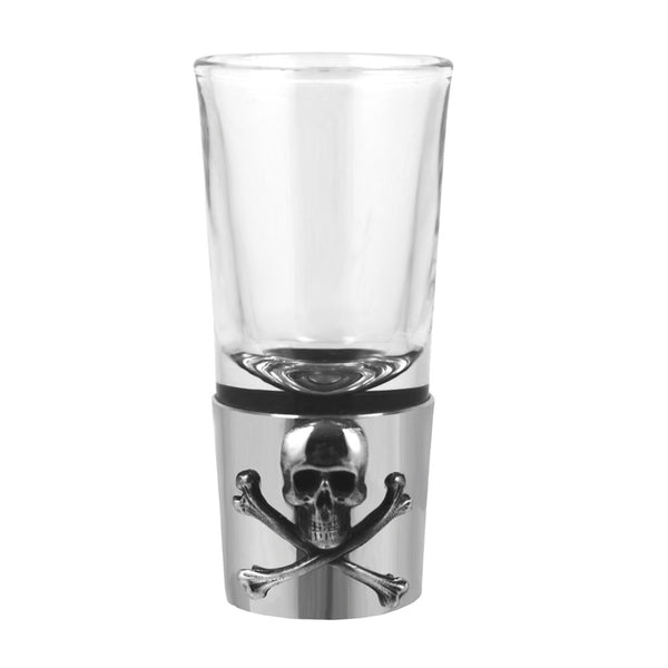 english factory Pewter Shot Glass With Skull and Cross Bones Poison Badge
