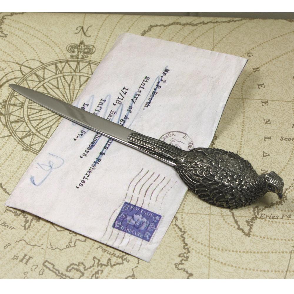 English Factory Pheasant Pewter Letter Opener Knife
