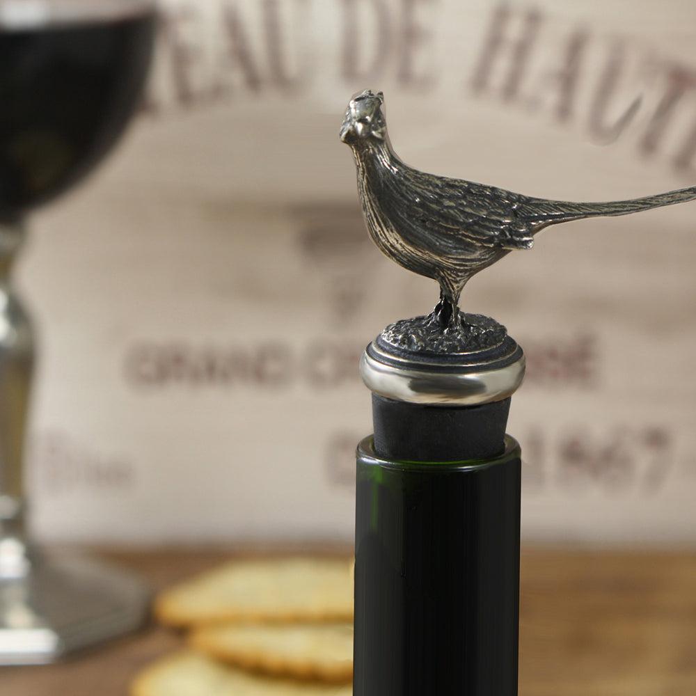 English Factory Pheasant Pewter Wine Bottle Stopper