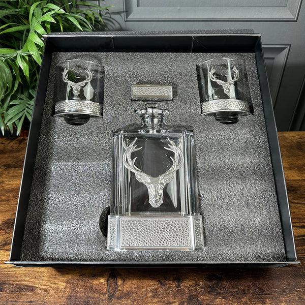 english factory Regal 650ml Whisky Wine & Spirits Stag Decanter Gift Set Includes 2x 11oz Regal Pewter Tumblers