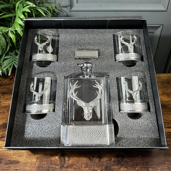 english factory Regal 650ml Whisky Wine & Spirits Stag Decanter Gift Set Includes 4x 11oz Regal Stag Tumblers