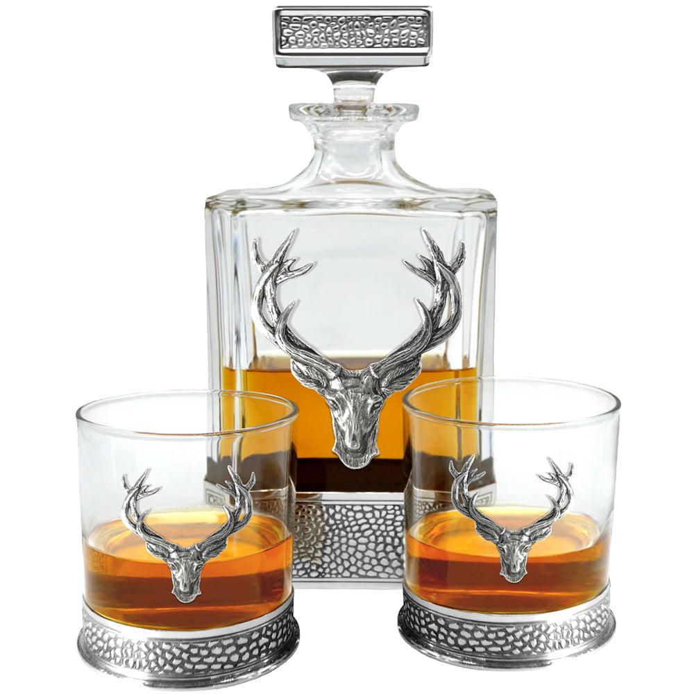 English Factory Regal 650ml Whisky Wine & Spirits Stag Decanter Gift Set Includes 2x 11oz Regal Pewter Tumblers