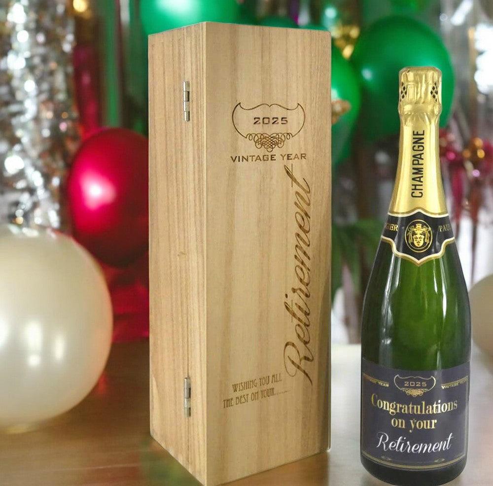 English Factory Retirement Gift Personalised 75cl Bottle Of Champagne Presented In An Engraved Wooden Box 2025