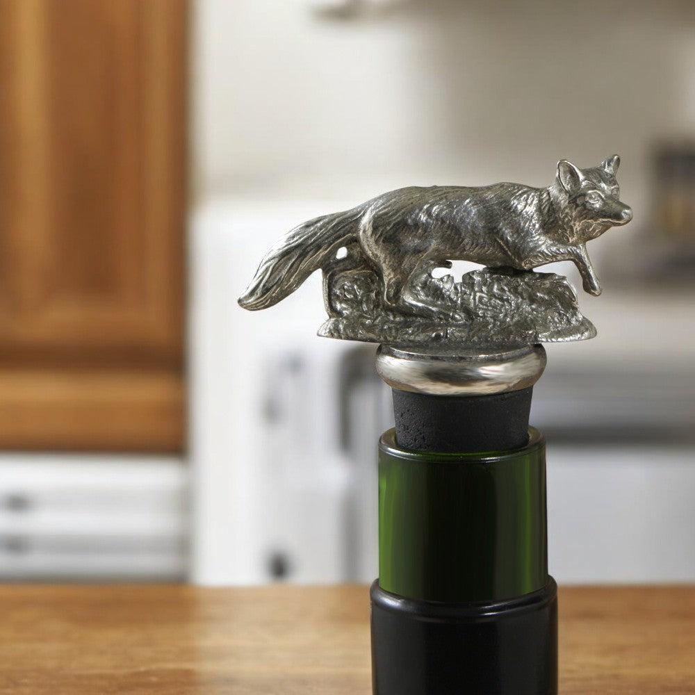 English Factory Running Fox Pewter Wine Bottle Stopper