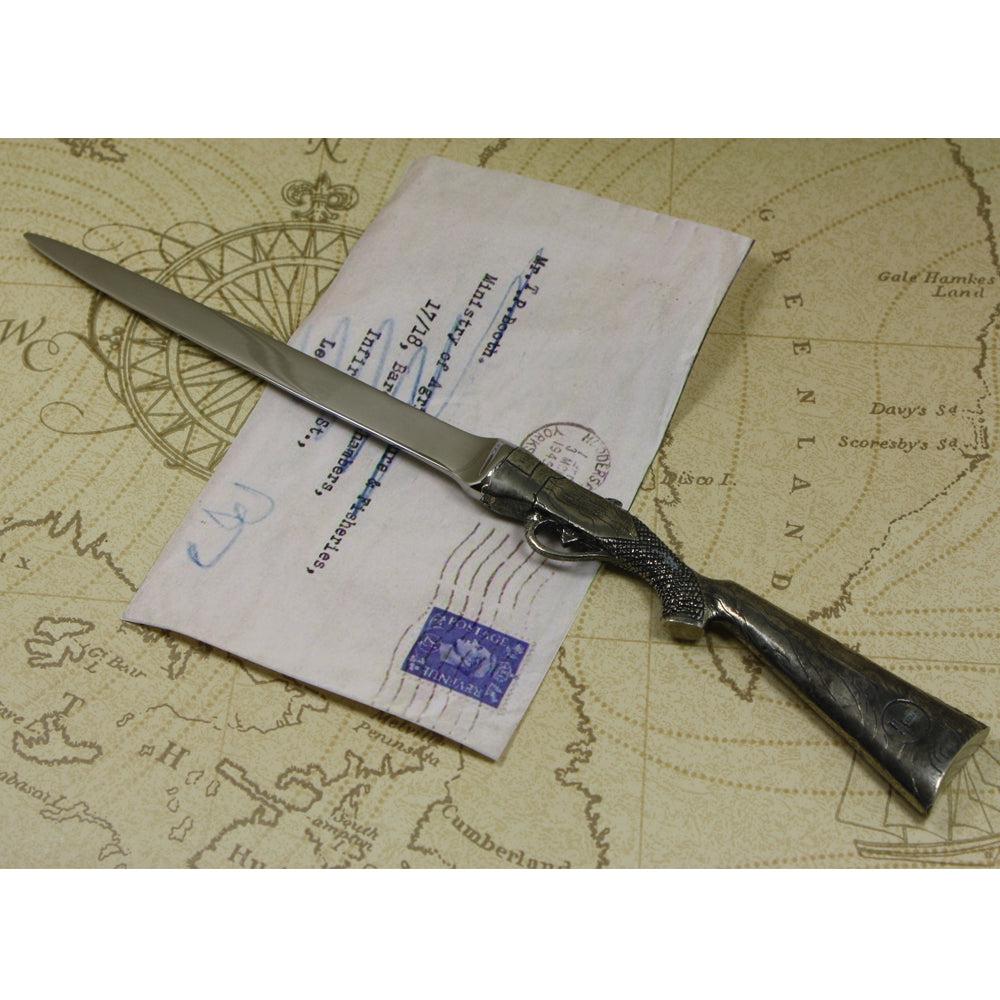 English Factory Shotgun Handle Pewter Letter Opener Knife