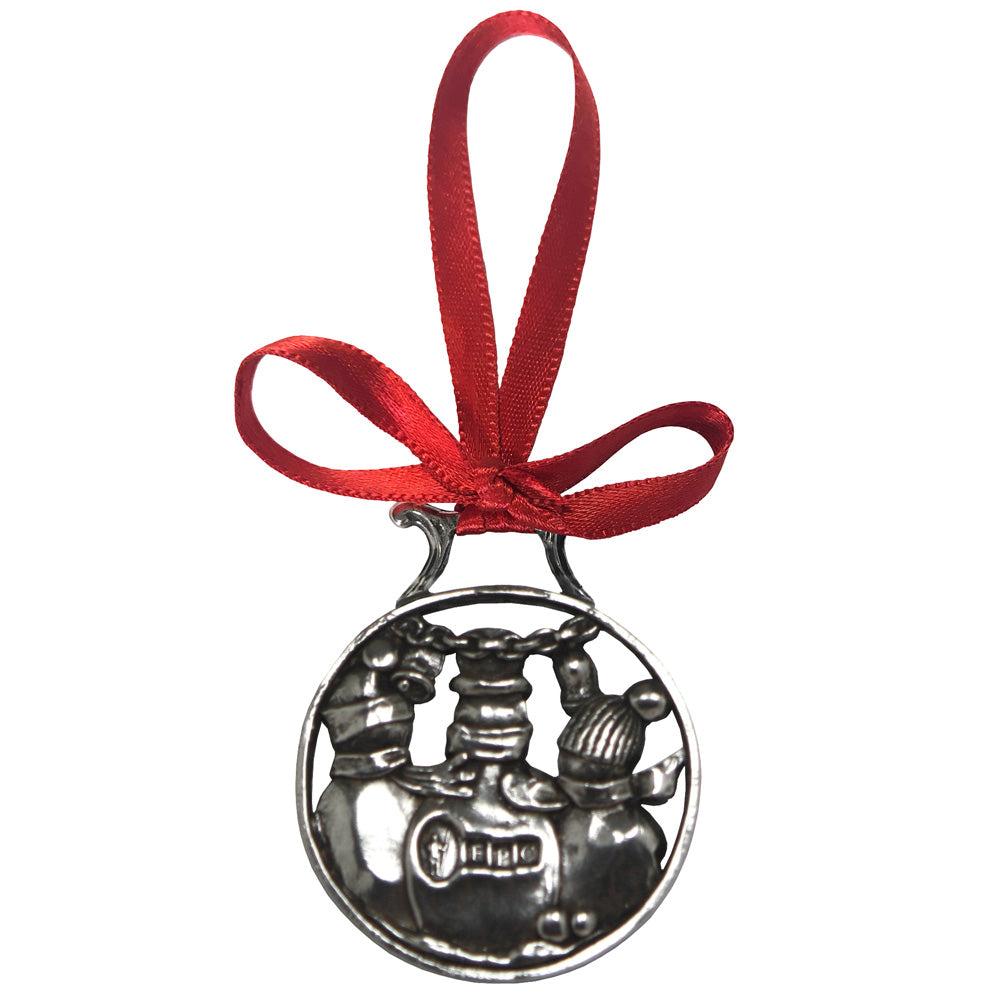 English Factory Snowman And Friends Christmas Tree Pewter Ornament Bauble Decoration