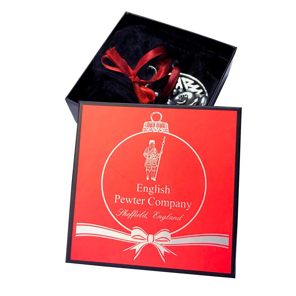 English Factory Snowman And Friends Christmas Tree Pewter Ornament Bauble Decoration