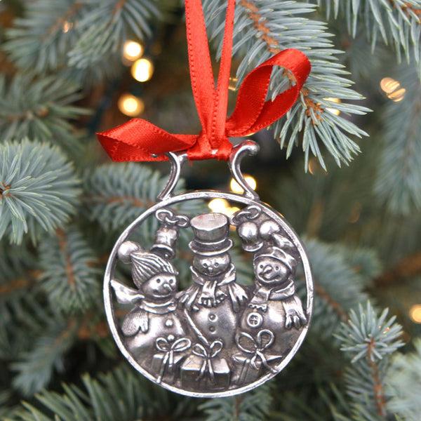 english factory Snowman and Friends Christmas Tree Pewter Ornament Bauble Decoration