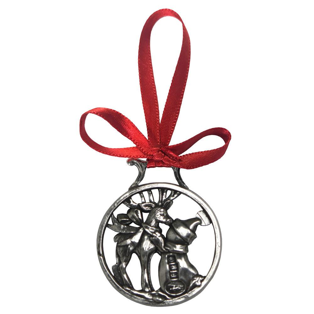 English Factory Snowman And Rudolph Christmas Tree Pewter Ornament Bauble Decoration