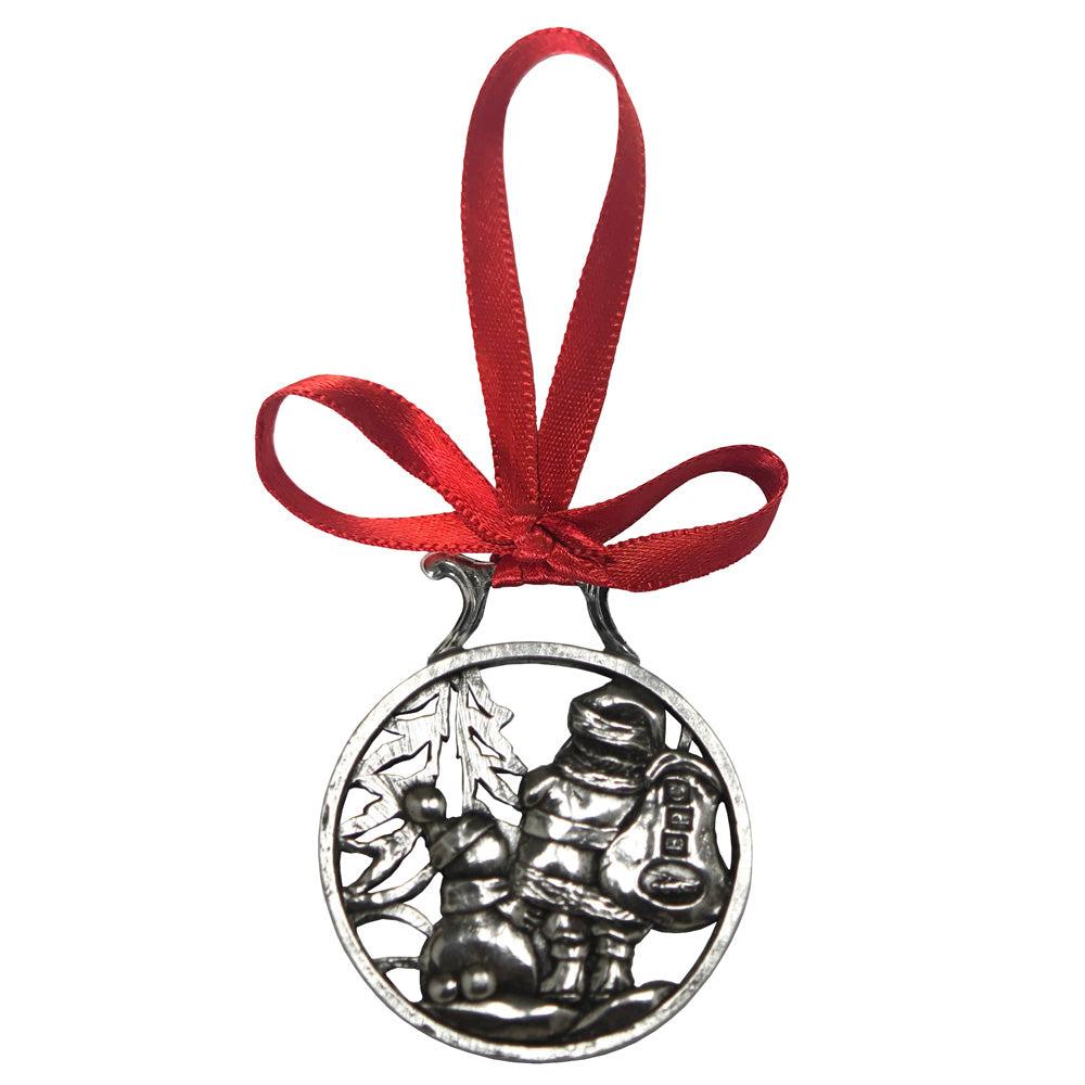 English Factory Snowman And Santa Christmas Tree Pewter Ornament Bauble Decoration