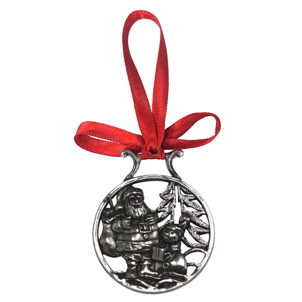 English Factory Snowman And Santa Christmas Tree Pewter Ornament Bauble Decoration