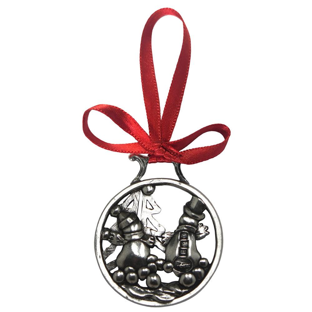 English Factory Snowman And Snowballs Christmas Tree Pewter Ornament Bauble Decoration