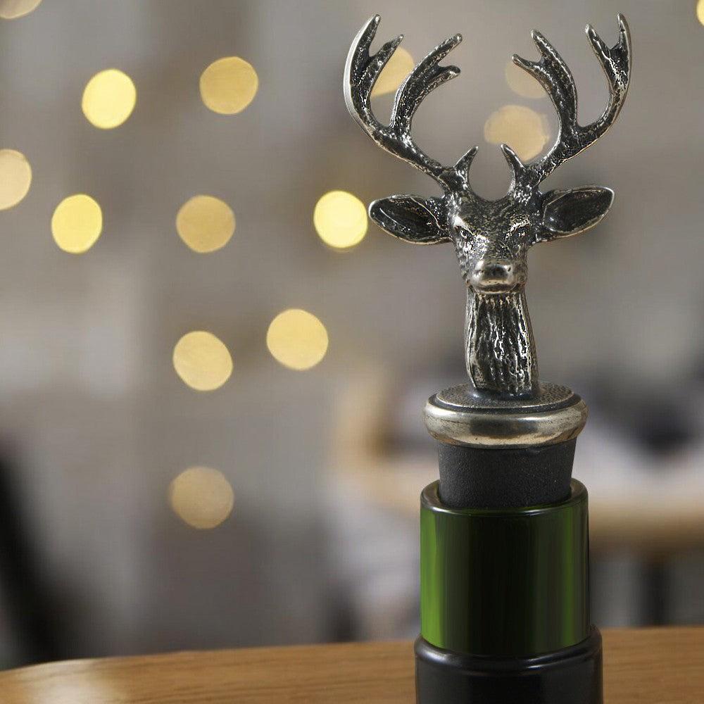 English Factory Stag Head Pewter Wine Bottle Stopper