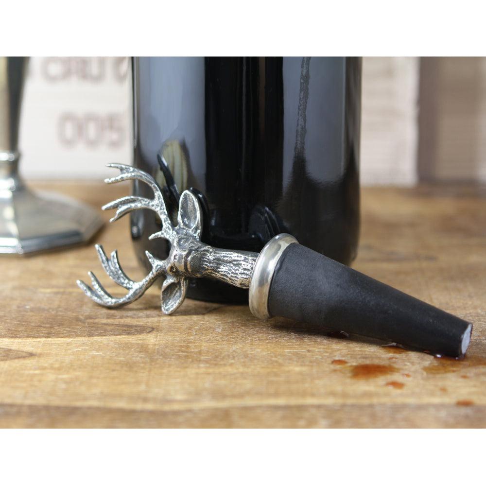 English Factory Stag Head Pewter Wine Bottle Stopper