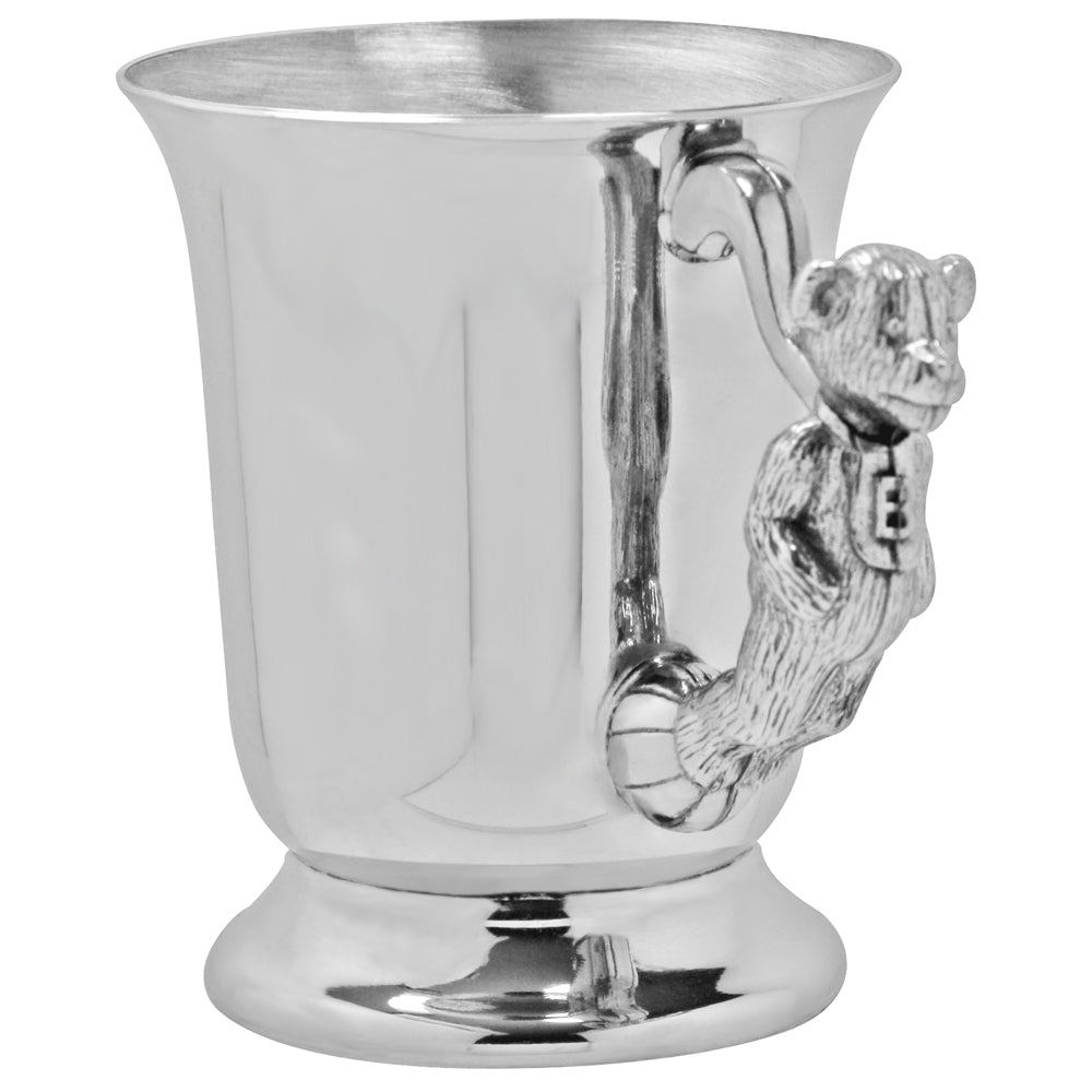 English Factory Teddy Bear Handle Pewter Christening Childs Cup