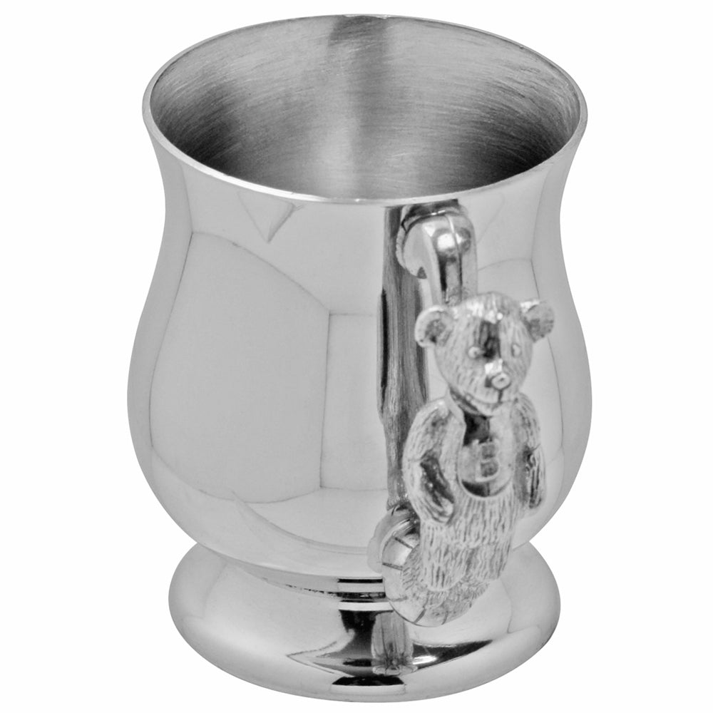 English Factory Teddy Bear Handle Pewter Christening Childs Cup