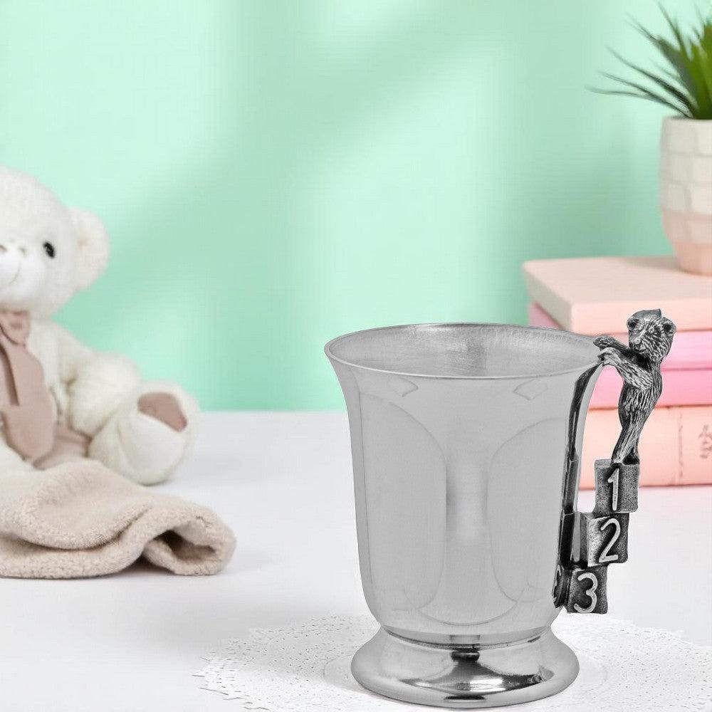 English Factory Teddy Bears Playing Pewter Christening Childs Cup