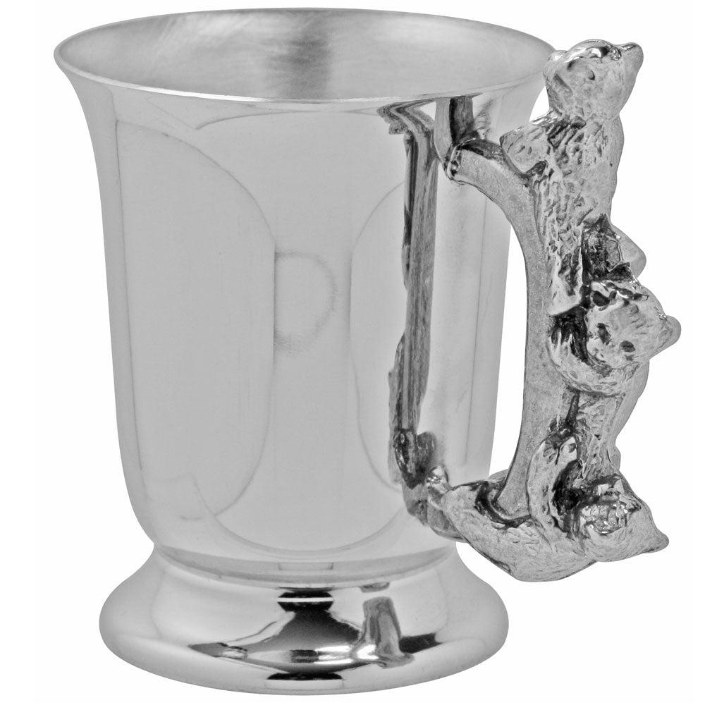 English Factory Teddy Bears Playing Pewter Christening Childs Cup