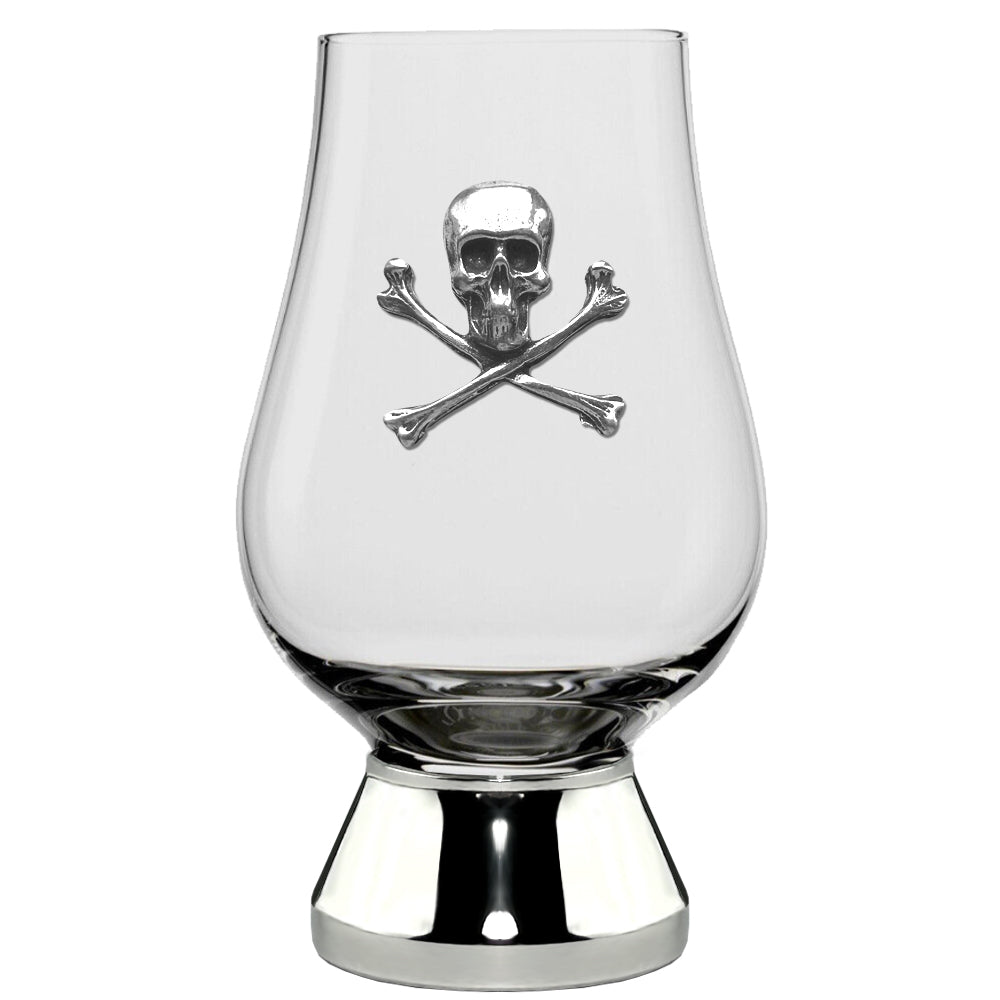 English Factory The Glencairn Whisky Glass With Pewter Base And Skull And Crossbones 200ml